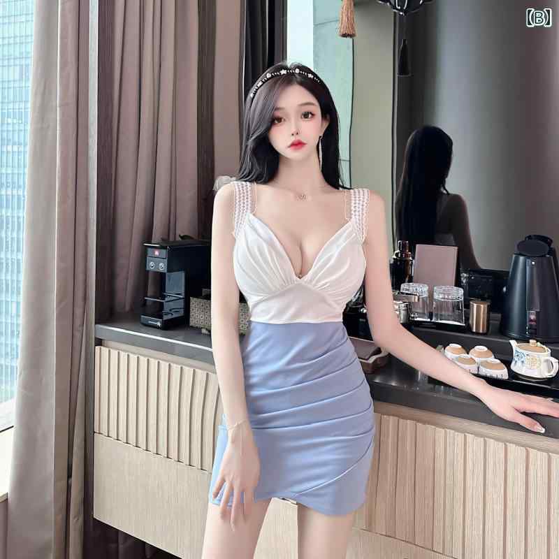 キャバドレス vネック ローカット タンクトップドレス サスペンダー 女性 夏 ノースリーブ ショート丈 タイプA