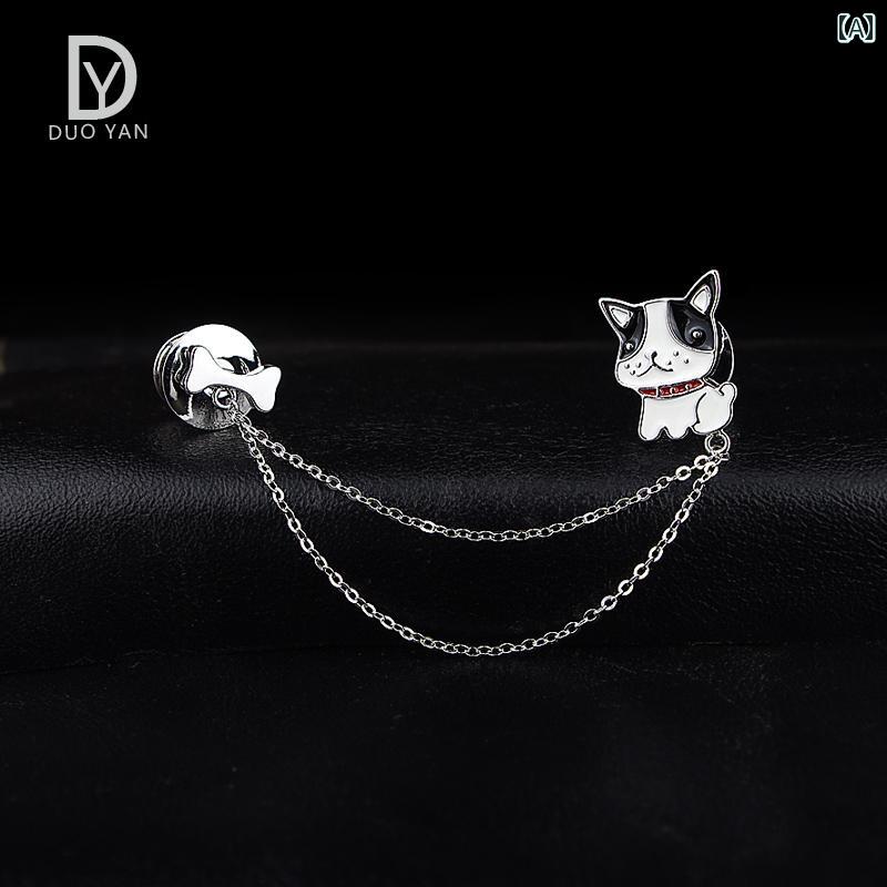 ブローチ おしゃれ 入学式 かわいい 子犬 ブローチ チェーン カラー ピン ピン 露出 防止 ボタン シャツ スーツ アクセサリー ハイエンド