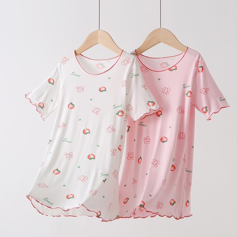 キッズ 子供服 女の子 ナイトドレス ワンピース パジャマ 夏 リラックス 涼感 薄手 半袖 ホームウェア ルームウェア
