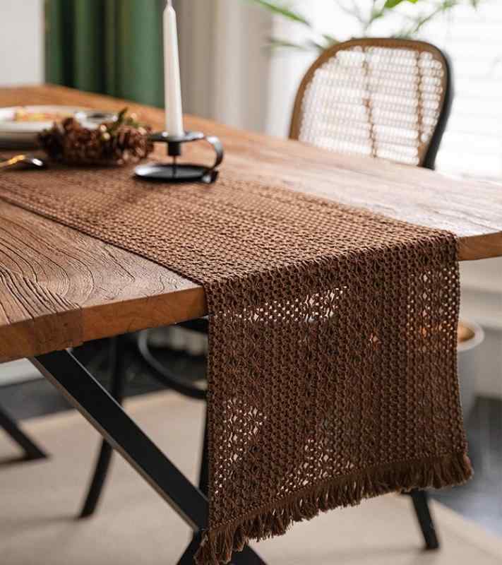 テーブルランナー 北欧 編み おしゃれ レトロ 織り クロス マット 布 装飾 キャビネット ブラウン 無地..