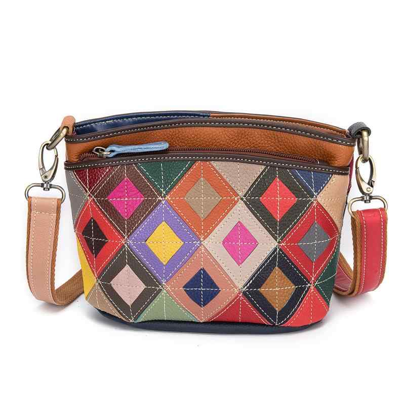 ショルダーバッグ レディース ファッション 第一層牛革 アメリカン レトロ クロスボディ コントラスト カラーステッチ 手持ち モダン カジュアル 日常使い レジャー コーディネート