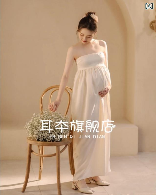 マタニティ フォト 衣装 おしゃれ ファッション 妊娠 レディース 写真 美しい さわやか ママ ドレス チューブトップ スカート 自宅 ワンピース シンプル フリーサイズ