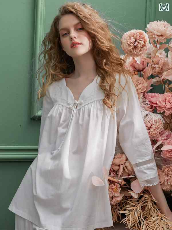 楽天way-ugoパジャマ レディース 宮殿風 春秋 七分袖フリル シフォン 上下セット リボン シンプル ルーム ナイト ホームウェア