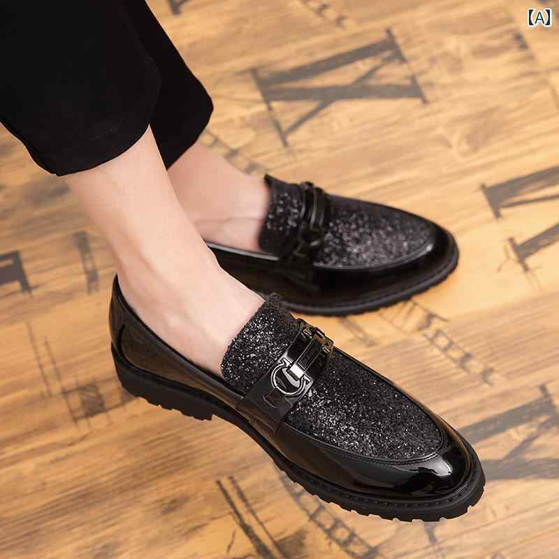 革靴 メンズ シューズ ポインテッドトゥ 紳士靴 おしゃれ スリッポン レザー ナイトクラブ 韓国 ファッション 万能 インナーハイ カジュアル ブラック ゴールド シルバ－