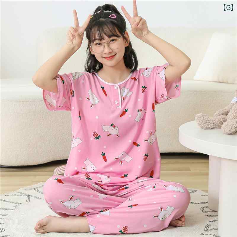 子供用 キッズ パジャマ 部屋着 ルームウェア ナイトウェア リラックス 上下セット 2点セット ズボン 夏 サマー ティーンエイジャー 大きいサイズ シンプル