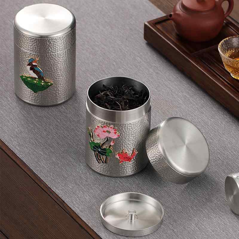 茶筒 おしゃれ 茶缶 キャニスター お茶入れ 紅茶 コーヒー豆 保存容器 蓮 密封 収納 倉庫 ポータブル 旅行 シルバー イエロー