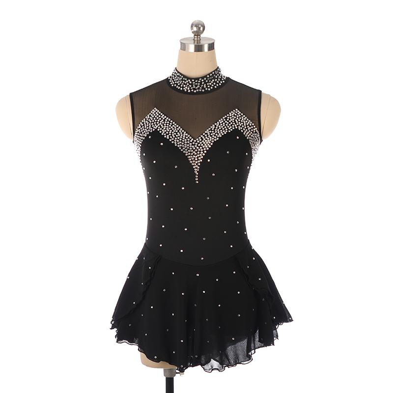 子供用 フィギュアスケート スケート 女性 パフォーマンス 競技衣装 スカート ノースリーブ ブラック