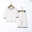 パジャマ キッズ 子供 男の子 女の子 ルームウェア 部屋着 カジュアル シンプル 春夏 薄手 コットン 長袖 七分丈 パンツ ホワイト グレー パープル