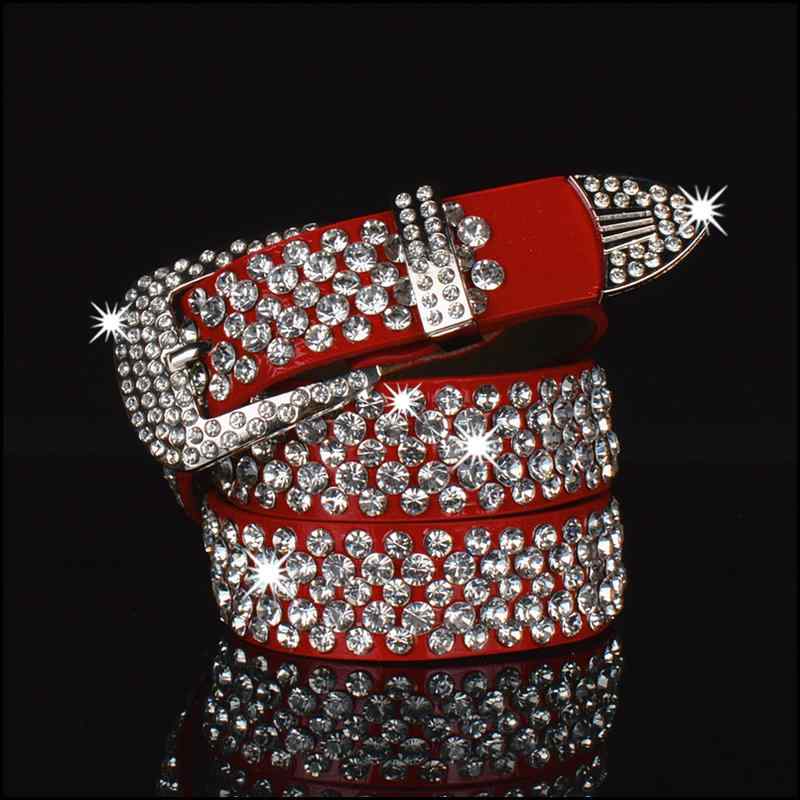 ベルト レディース 革 ピン バックル ラインストーン 象嵌 牛革 ファッション 韓国 ジーンズ アクセサリー クラシック 110cm エレガント キラキラ