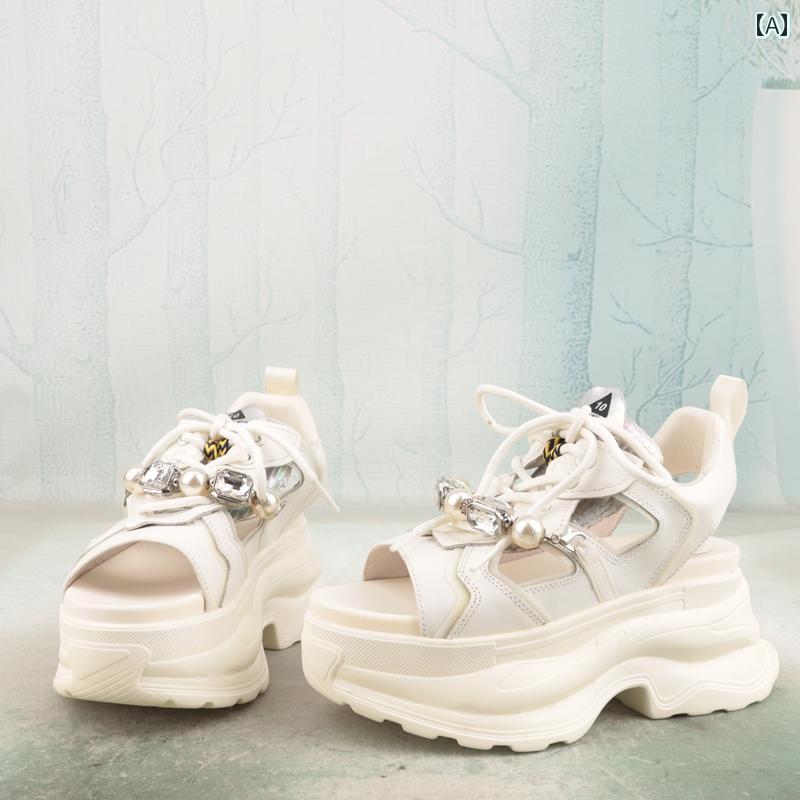 サンダル 革 カジュアル エスニック 女性 通気性 厚底 カラーブロック 夏 個性的 エレガント オープントゥ レースアップ 日常使い かわいい おしゃれ