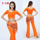 ベリーダンス 衣装 練習着 レディース 社交ダンス ラテン スーツ セクシー 半袖 春夏 オレンジ グリーン パープル