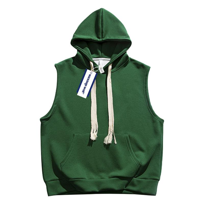 パーカー ノースリーブ メンズ フード付き プルオーバー 春夏 かっこいい おしゃれ アメリカン ストリート アウター スウェットシャツ 黒 緑 グレー(4)