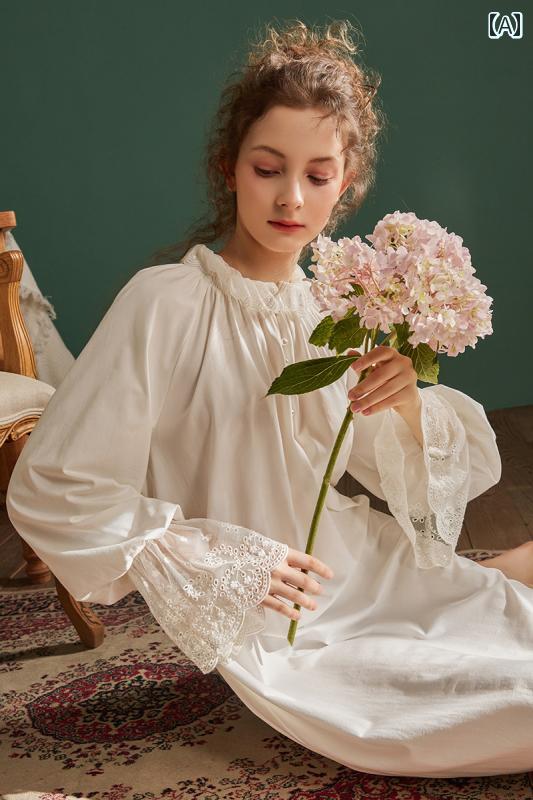 楽天way-ugoネグリジェ パジャマ レディース 長袖 フリル ワンピース ロングドレス ガーリーフレンチ 上品 ルーム ナイト ホームウェア