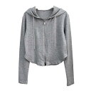 パーカー スウェット レディース ショート丈 フーディー おしゃれ カジュアル ジップアップ 春秋 薄手 長袖 グレー ホワイト ブラック
