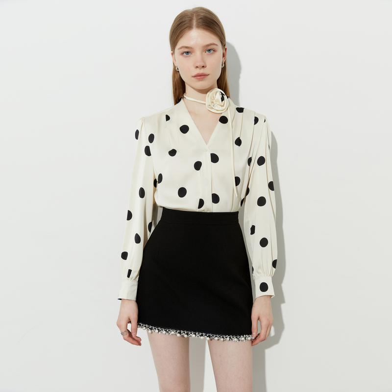 レディース トップス ブラウス シャツ おしゃれ かわいい カジュアル 夏 清楚 エレガント ドット 水玉 柄 長袖