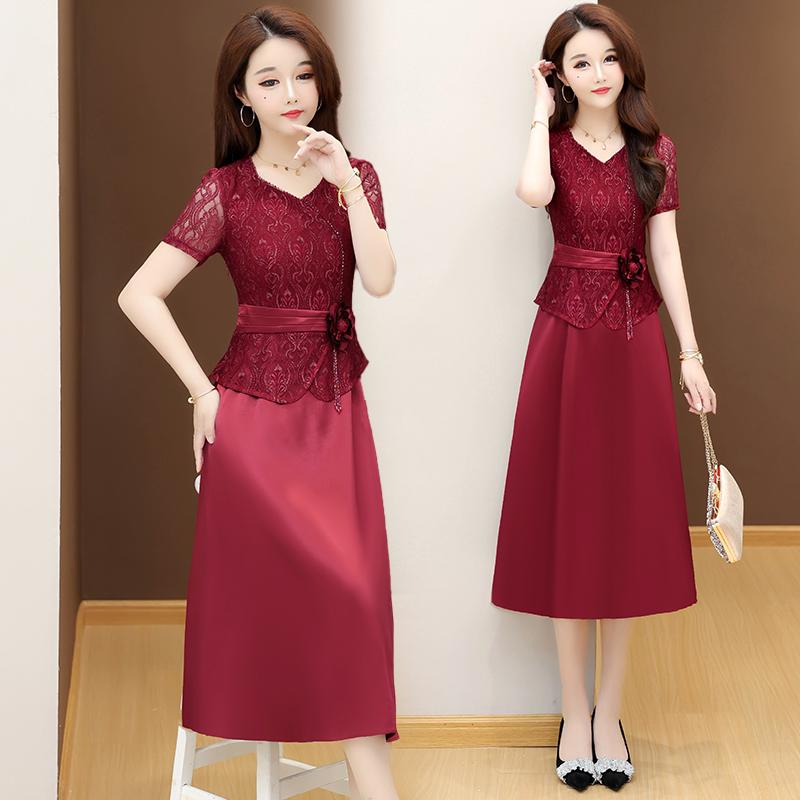 ワンピース ドレス サマードレス 体型カバー 幸せ 義母 年配 若見え レディース 夏 高貴 女性 おしゃれ エレガント アーバン スタイリッシュ フェミニン ママ友 お食事 学校行事