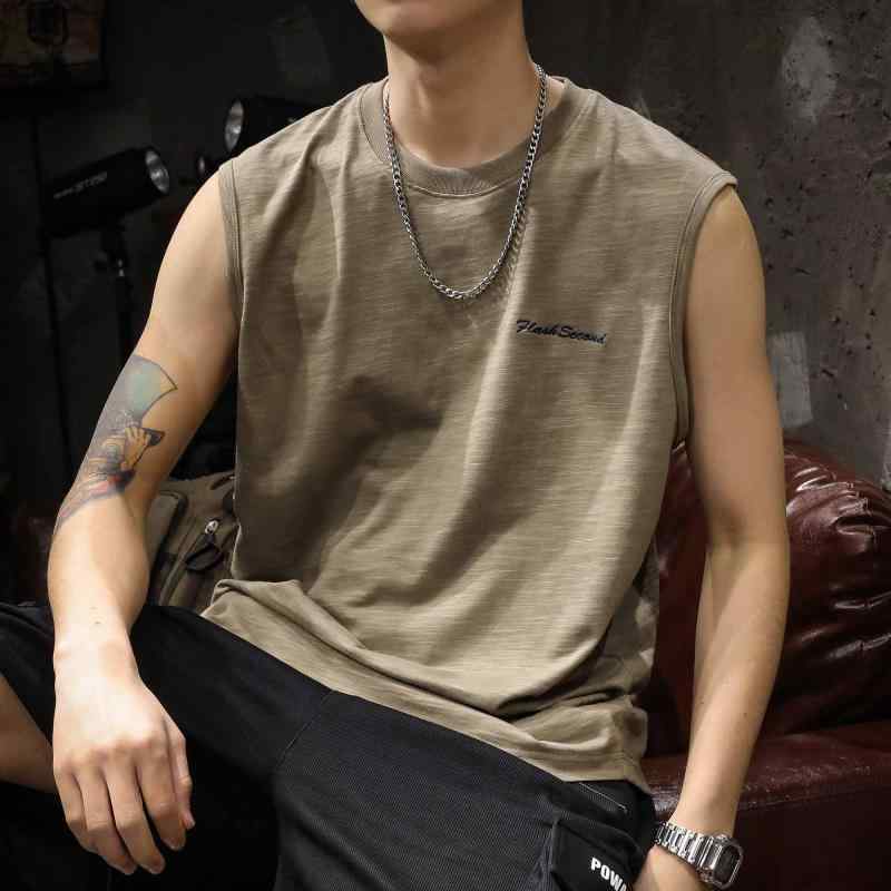 メンズ 夏 薄手 ベスト 大きいサイズ アンダー シャツ 刺繍 ノースリーブ t シャツ イン フィットネスバスケットボール スポーツ ベスト タンクトップ ラウンドネック ファッション かっこいい カジュアル
