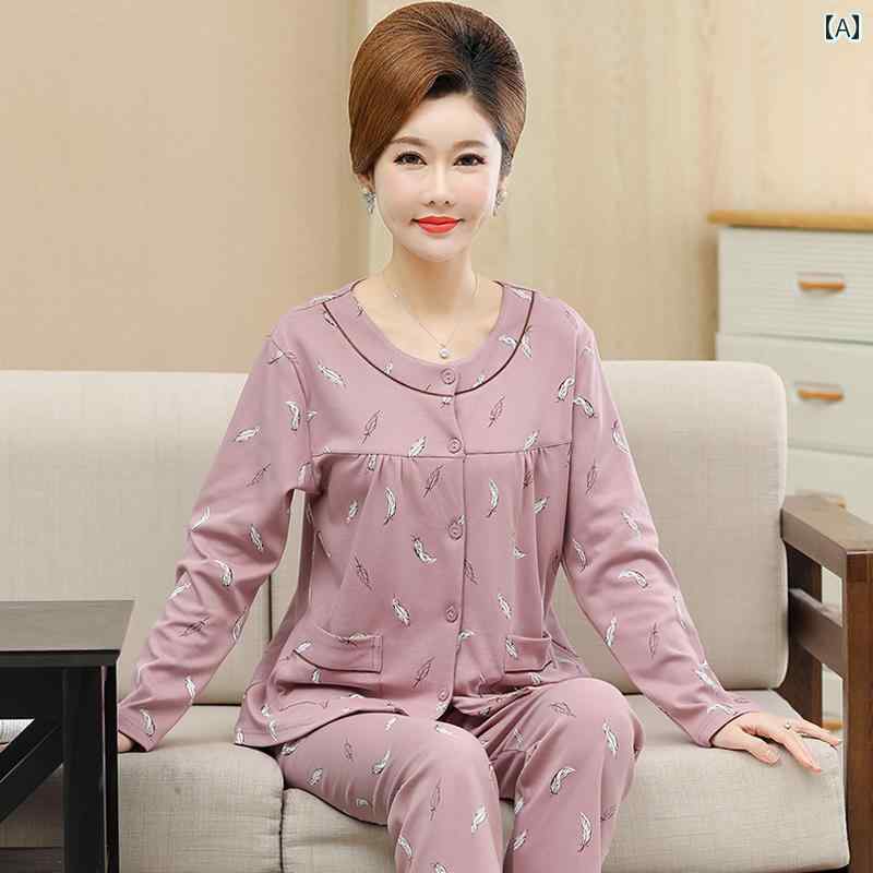 楽天way-ugoルームウェア 部屋着 レディース 長袖 婦人 ミセス 高齢者 パジャマ 春秋 綿 ラウンドネック カーディガン 大きめ サイズ