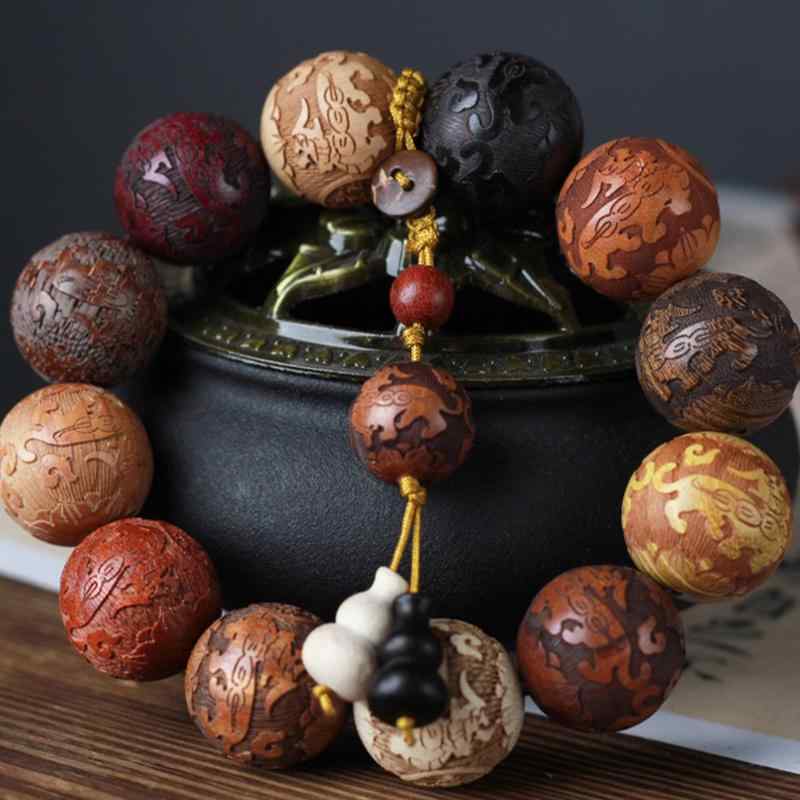 数珠 中国風 アクセサリー 装飾品 ログ マルチ ビーズブレスレット 彫刻 貔貅 黒檀 ローズウッド ゴー..