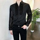 メンズ トップス シャツ かっこいい おしゃれ着 個性的 シースルースリーブ 春 長袖 シャツ メンズ トップス シャツ かっこいい ナイトクラブ 韓国 レース スリム シャツ メンズ トップス シャツ かっこいい 透け感 涼し気 スリムフィット