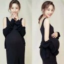 マタニティ フォト 衣装 ワンピース フリーサイズ 写真 撮影 大きめサイズ スタジオ 黒 スリム ファッション 現代 アート 写真 おしゃれ ブラック