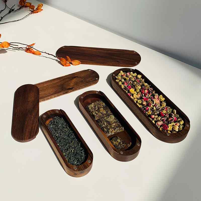 茶筒 木製 おしゃれ 茶缶 キャニスター お茶入れ 紅茶 コーヒー豆 保存容器 ポータブル ティーボックス 旅行 クルミ 無垢材 ブラウン