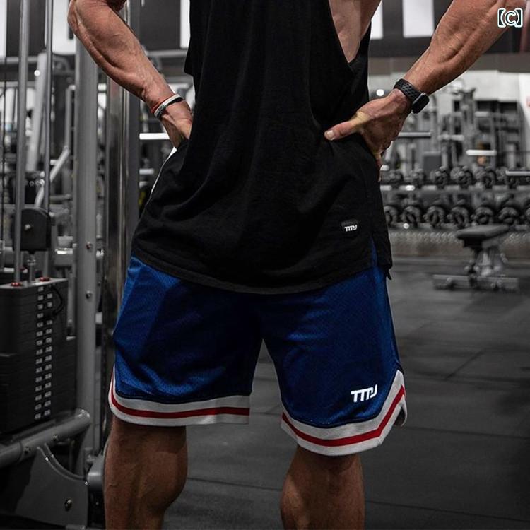 バスパン メンズ 夏 アメリカン ゆったり フィットネス スポーツ メッシュ ショーツ 大きいサイズ 速乾 バスケットボール トレーニング スクワット ショーツ