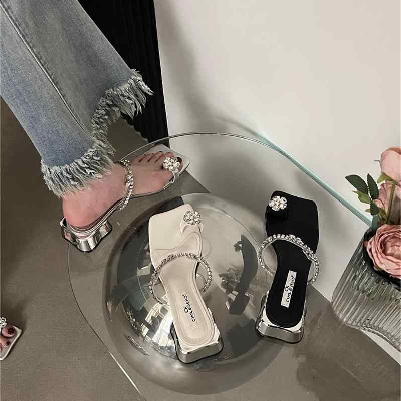 ミュール サンダル 太いヒール 春夏 ブラック ハイヒール ファッション スタイリッシュ レディースシューズ アウトドア