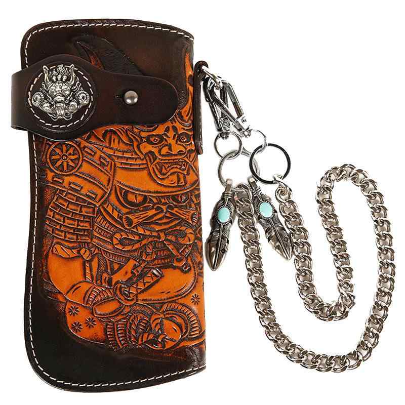 メンズ財布 チェーン付き パンク カッコイイ ウォレット おしゃれ メンズ長財布 彫刻(4)