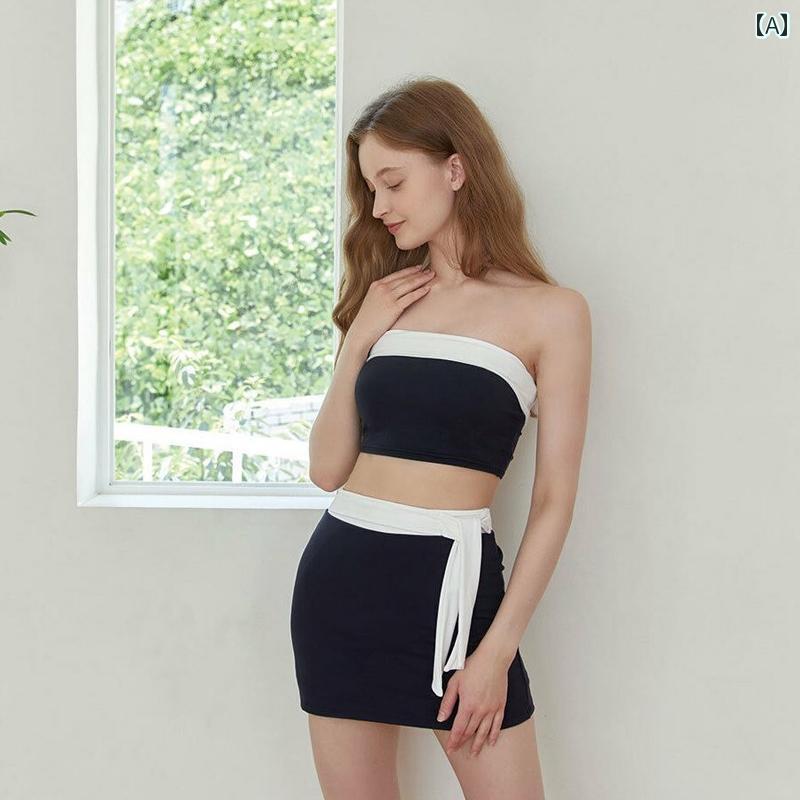 高級感 ハイウエスト スカート 女性用 スプリット 水着 サスペンダー 魅惑的 レディース 温泉 分割 胸パッド ノンワイヤー スクエアネック