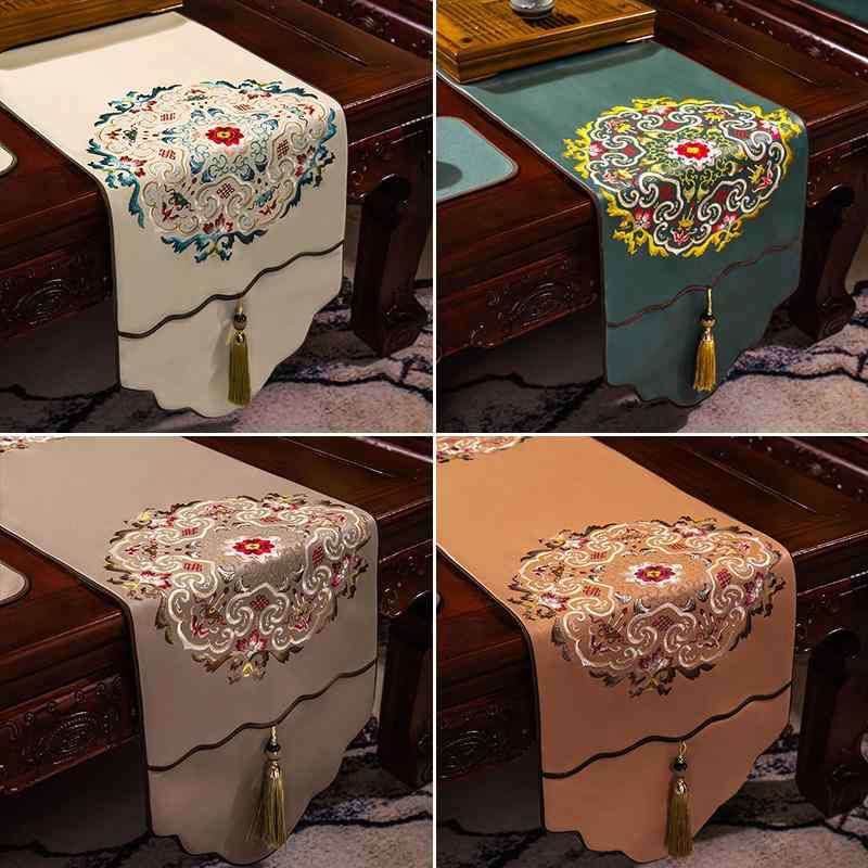 テーブルランナー 中国 生地 シンプル 長方形 コーヒーテーブル テーブルクロス 刺繍 ティーマット テーブルセンター カバー デスク ソファカバー タッセル