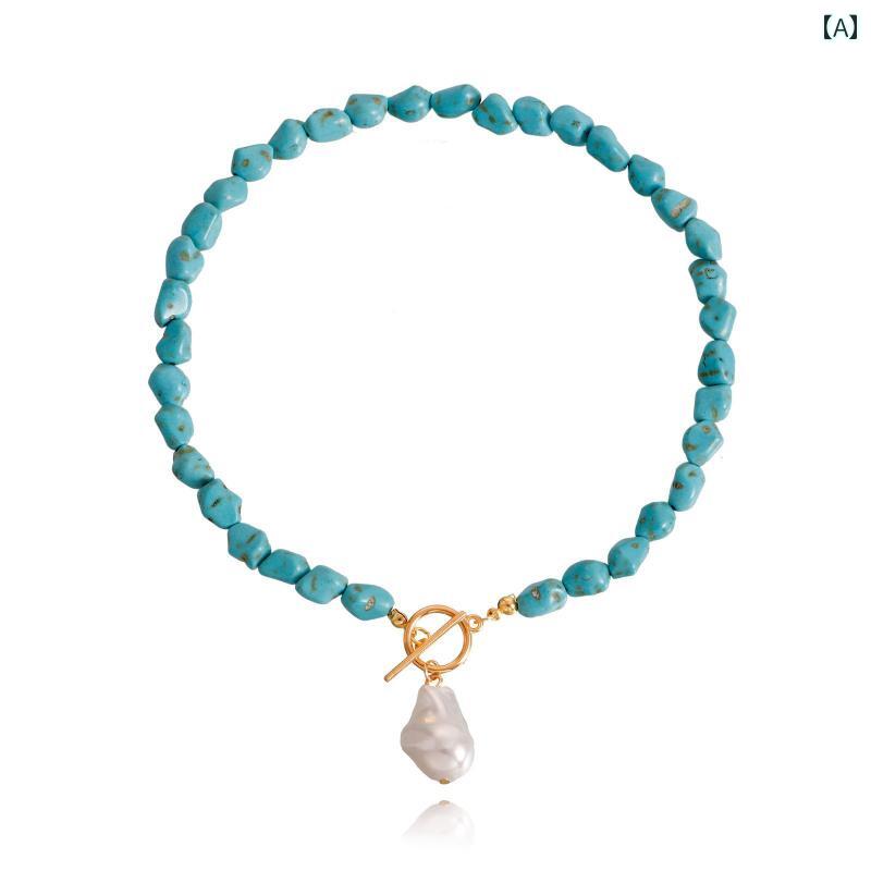 レディース アクセサリー アメリカ ジュエリー ターコイズ 特殊形状 バロックパール ペンダント ネックレス 手織り ネックレス 個性的な