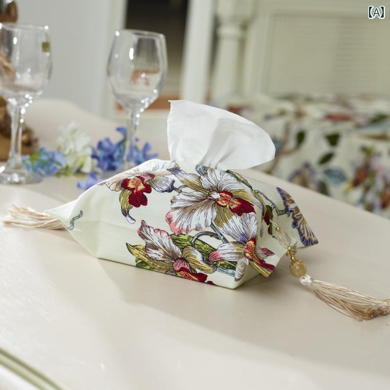 ティッシュケース おしゃれ 生地 中国風 花柄 ボックス モダン インテリア 装飾 ホワイト イエロー レ..