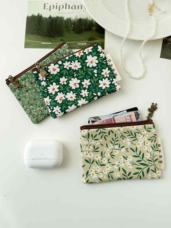 ポーチ 小銭入れ レディース ミニ 財布 コインケース カード 花柄 コットン 収納 バッグ ブラウン ブルー グリーン