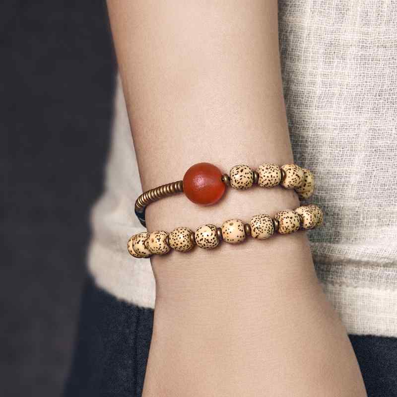 アクセサリー 手首 二重巻き ブレスレット レトロ 星 月 ビーズ 真鍮 メノウ バングル ユニセックス 個性的 和風 ゴム紐 おしゃれ
