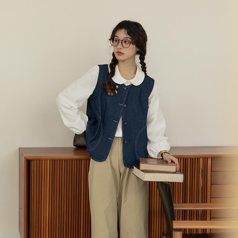 レディース エスニック ボヘミアン カジュアル ショートトップス おしゃれ レトロ デニムベスト ジャケット ウイグル 旅行 ウェア ラウンドネック
