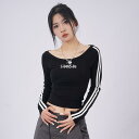 レディース アメリカン 刺繍入り ブラック ワンショルダー ロングスリーブ Tシャツ カジュアル へそ出し ショート丈 オフショルダー レイヤリング K-POP トップス 長袖