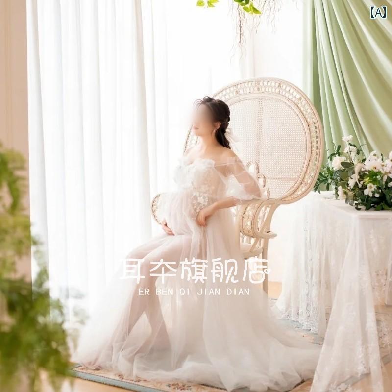 マタニティ フォト 衣装 おしゃれ ファッション 写真 ウェディング ドレス 美しい ママ アート 撮影 スタジオ 妊婦 フリーサイズ セット ホワイト レース シースルー
