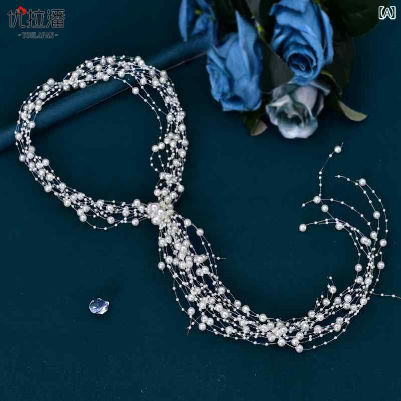 ウェディング ヘッドドレス ヘアアクセサリー 結婚式 レディース 編み込み ハーフアップ ロング パール 花嫁 ホワイト かわいい 撮影 衣装 小物 ティアラ