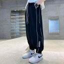 男の子 ズボン 子供 夏 ボトムス パンツ 裾しぼり ロング ポケット 吸汗 通気性 柔らかい リフレクター スポーツ 部屋着 カジュアル 大きいサイズ ライン グレー 黒(4)