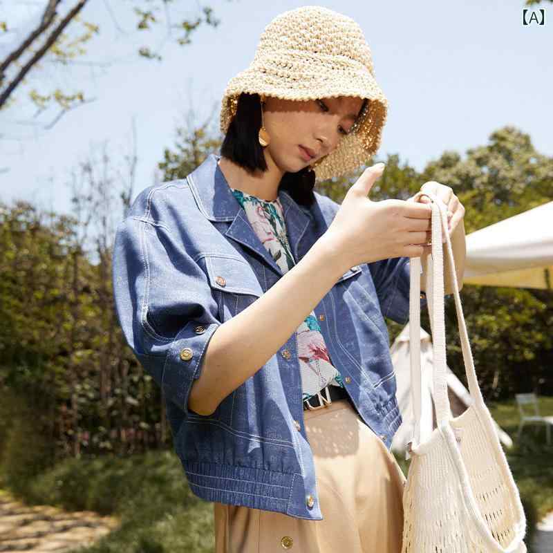 デニムジャケット 半袖 レディース Gジャン 薄手 ショート ファッション カジュアル トップス ブルー