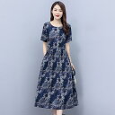 レディース 婦人服 綿 リネン 無地 ドレス 花柄 大きい 裾 半袖 夏 西洋 レースアップ ウエスト スカート 無地 ひまわり ラウンドネック ミモレ丈 ワンピース ファッション
