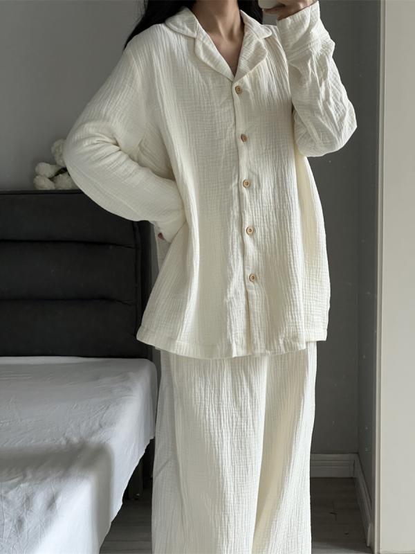 楽天way-ugoルームウェア レディース 部屋着 パジャマ 春秋 ガーリー シンプル 韓国 コットン 大きいサイズ 長袖 パンツ ホワイト ピンク グレー