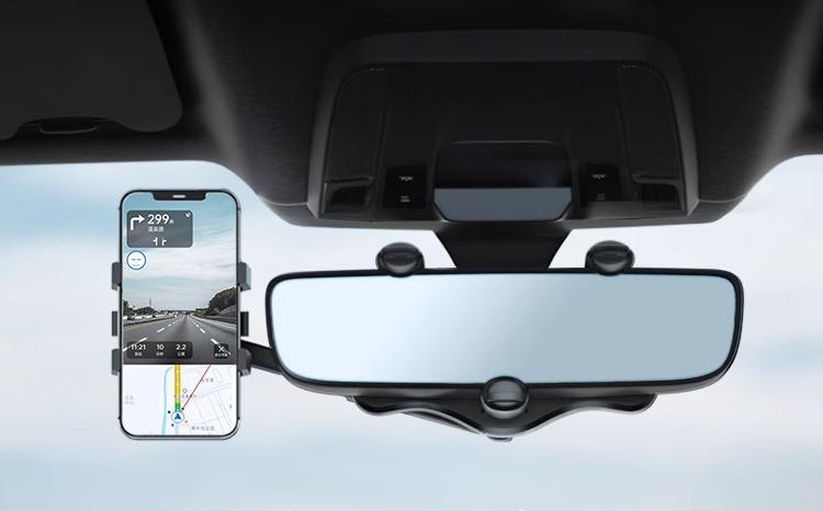 車 スマホスタンド 縦 横 共通 携帯電話 ホルダー ABS樹脂 クリップ 固定 バックミラー 専用 シリコン 滑り止め ロック 720° 回転 アーム 伸縮 調整 隠せる ナビゲーション サポート 録画 ライブ 自撮り 簡単 操作 多機能 モダン(2)