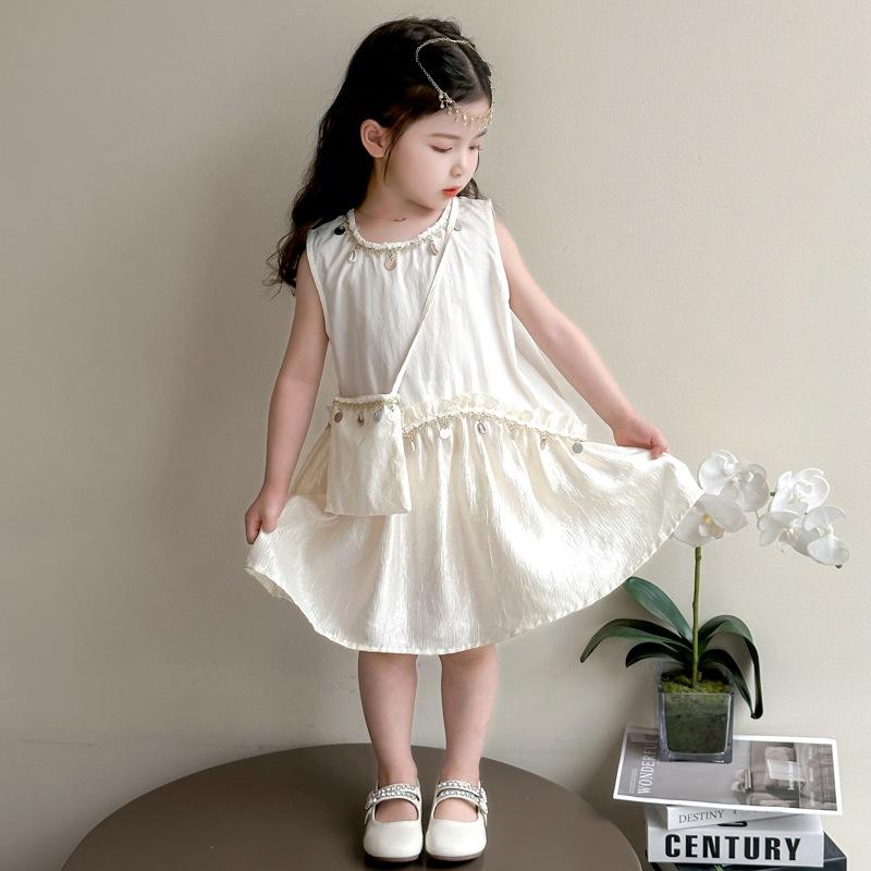 ワンピース 女の子 ノースリーブ ロング丈 フレア コットン 春夏 ボヘミアン風 プリンセスライン タッ..