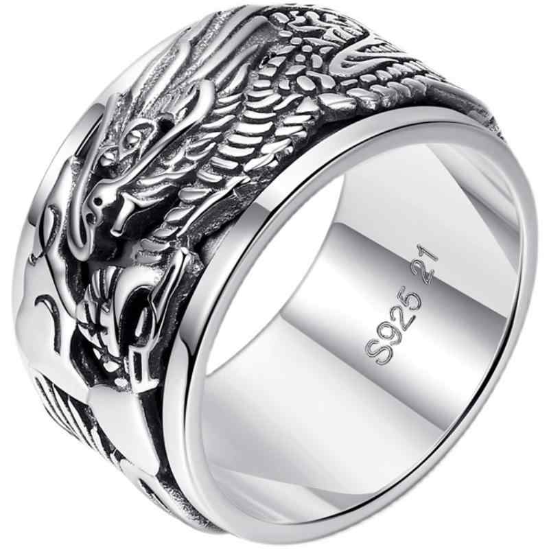 指輪 ドラゴン 回転可能 レトロ 個性的 リング s999 スターリングシルバー メンズ 縁起の良い ワイド 誇張 回転 人差し指 エスニック 龍 リング