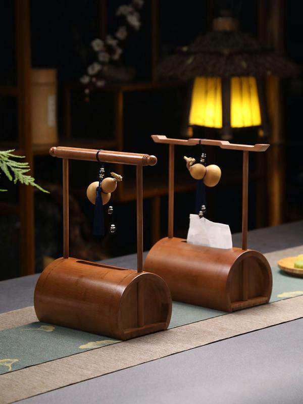 ティッシュケース ティッシュボックス 木製 おしゃれ レトロ 竹 中国風 リビング テーブル ホーム 装飾..