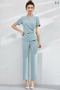 エステ ユニフォーム 半袖 夏 制服 サロン 技術者 作業服 レディース 白 緑 無地 カシュクール 速乾 ストレッチ パンツ 上下セット 大きいサイズ おしゃれ