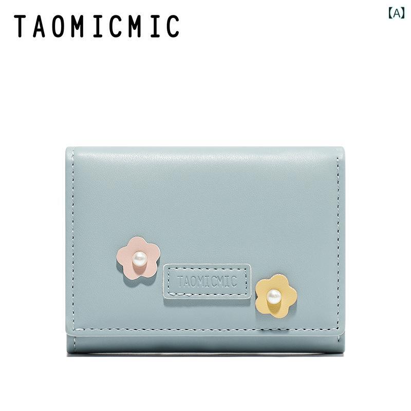 財布 三つ折り 小銭入れ レディース ミニ 韓国 コンパクト 薄型 花 かわいい カードホルダー イエロー ブルー ブラック