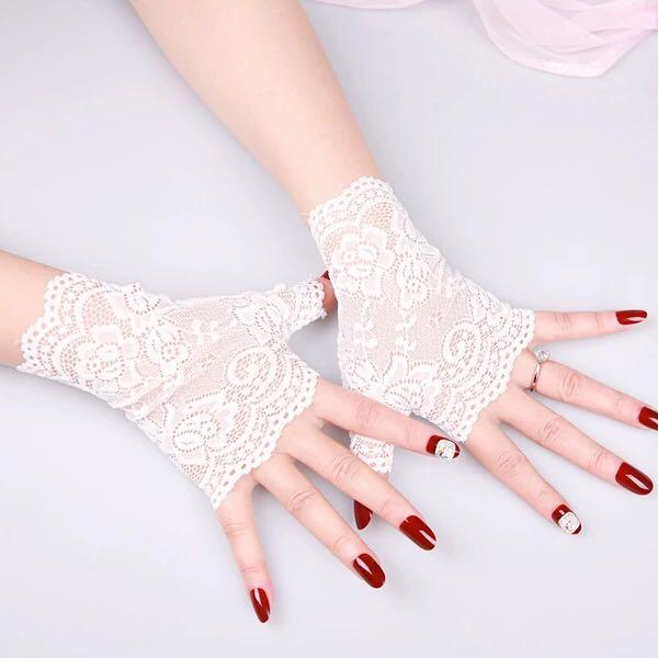 ハンドカバー ショート レース ハーフ フィンガーグローブ レディース フィンガーレス 手の甲 薄手 運..